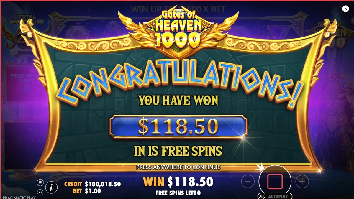 Pemandangan gerbang surgawi dalam slot Gates of Heaven 1000 dengan Zeus