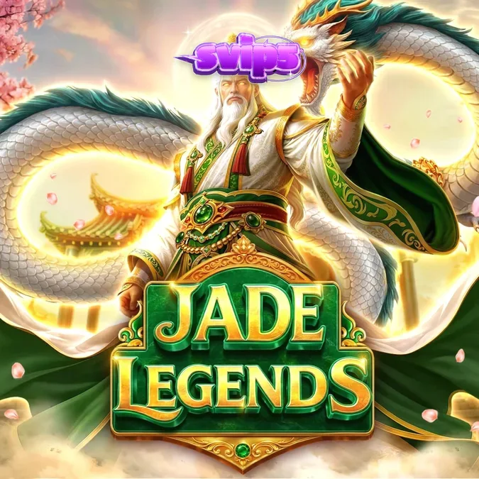 Tampilan visual slot Jade Legends dengan latar belakang kuil emas dan grid 7x7